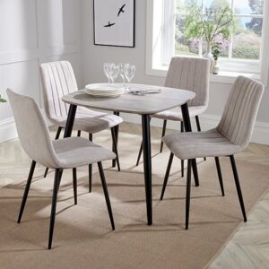 Arta Square Grey Wooden Dining Table 4 Natural Straight Chairs