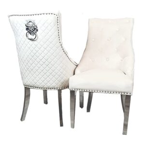 Benton Lion Knocker Cream Velvet Dining Chairs In Pair