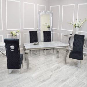 Laval White Glass Dining Table With 8 Elmira Black Chairs