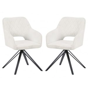 Lublin White Fabric Dining Chairs With Black Legs In Pair