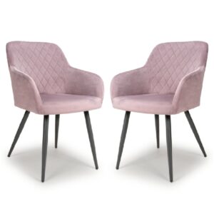 Menton Dusty Pink Velvet Dining Chairs With Black Legs In Pair