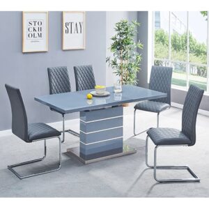 Parini Extending Grey Gloss Dining Table 6 Ronn Grey Chairs