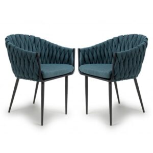 Pearl Blue Fabric Dining Chairs With Black Legs In Pair