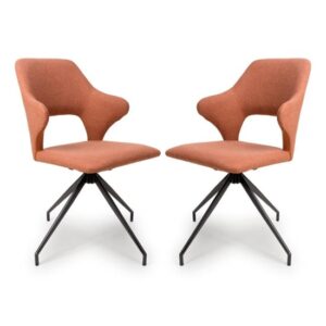 Vercelli Swivel Brick Fabric Dining Chairs In Pair